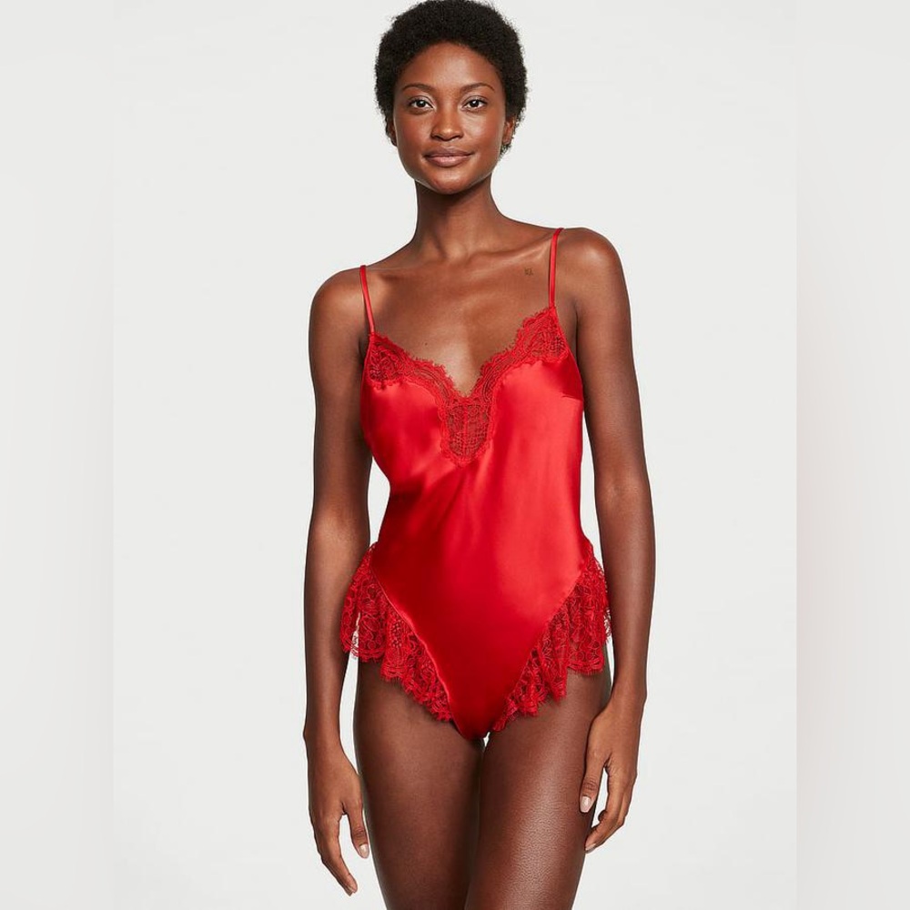 VICTORIA'S SECRET | Satin Lace High-Leg Romper Sz M